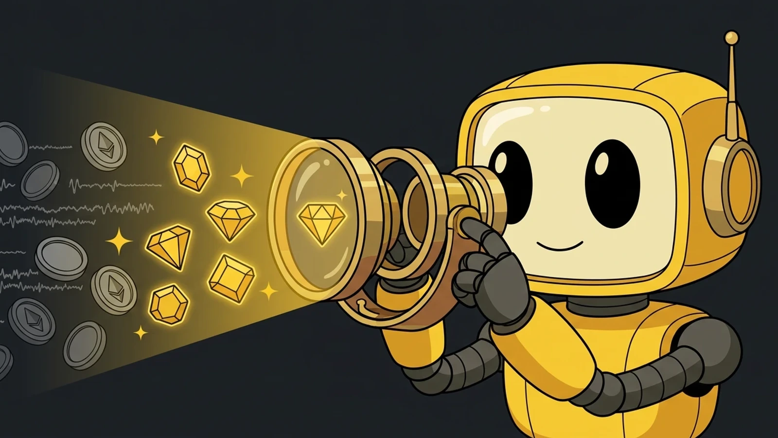 Product Updates — Hidden Gems are back + smarter alerts 2 Token Metrics line-art illustration for Discover Early-Stage Opportunities.